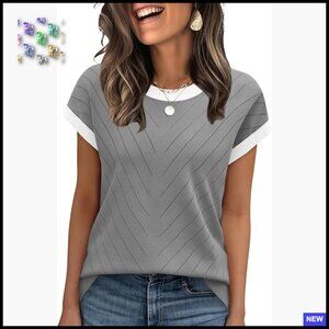 Short Sleeve Pullover Sweater Lightweight Pointelle Crew Neck Business Casual